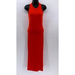 ZARA Women's Red Ribbed Crewneck Cutout Back Sleeveless Bodycon Maxi Dress SZ M